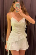 Notiglo - Elegant Backless Sleeveless V-Neck Mini Dress