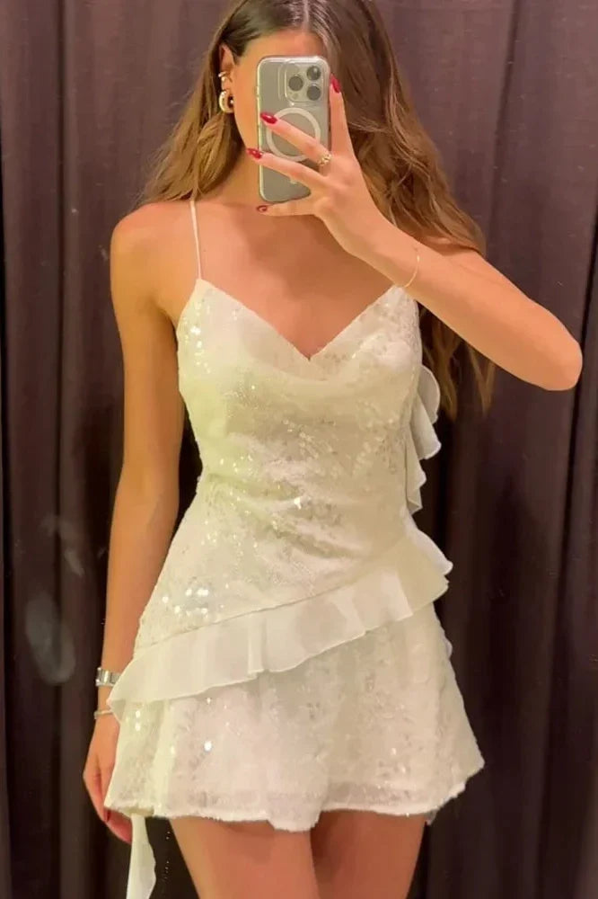 Notiglo - Elegant Backless Sleeveless V-Neck Mini Dress