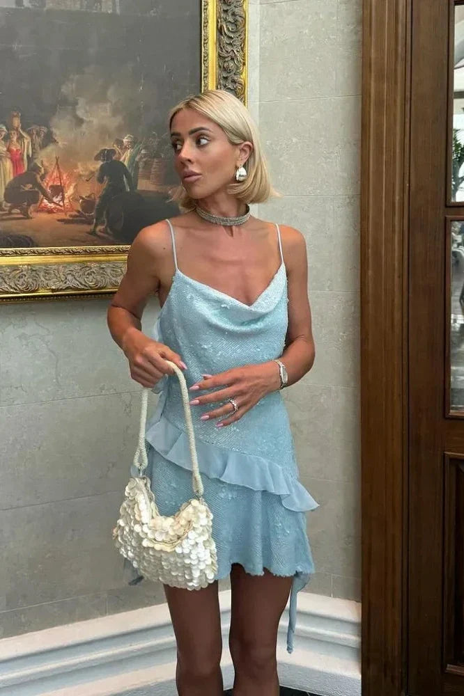 Notiglo - Elegant Backless Sleeveless V-Neck Mini Dress
